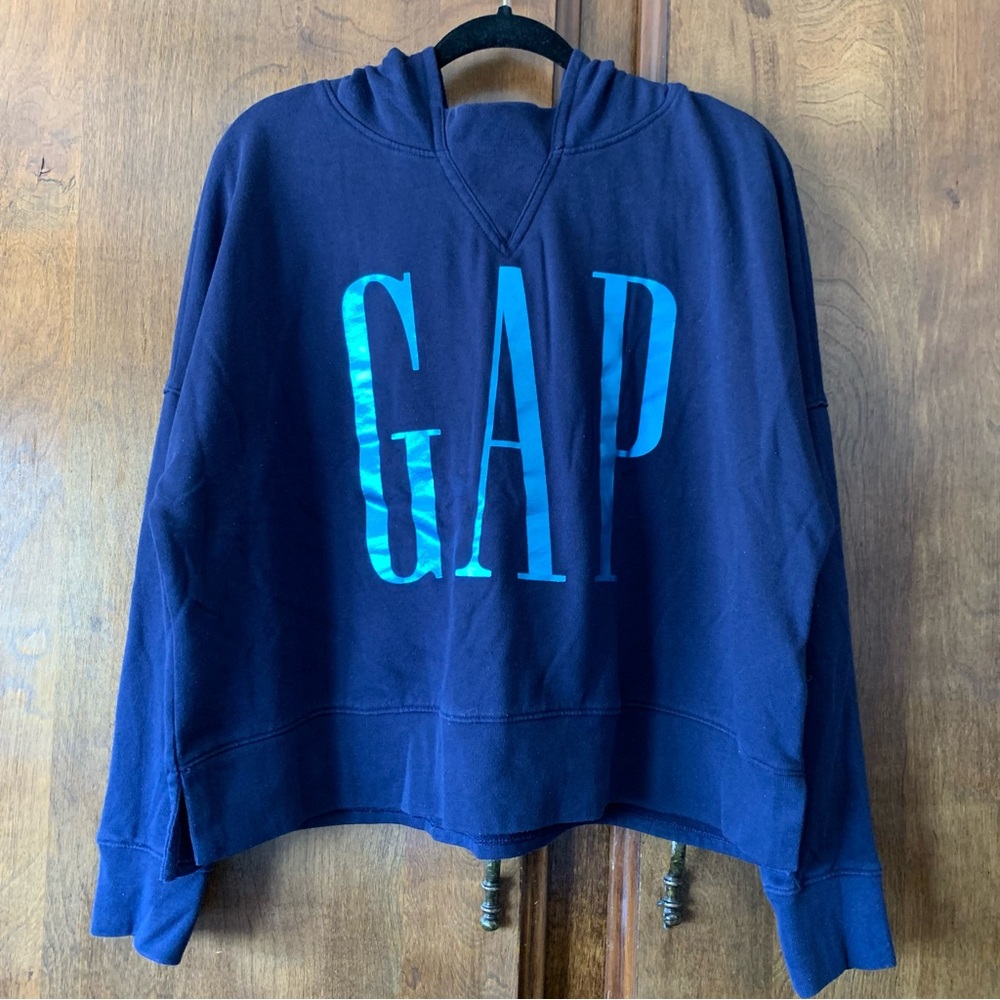 GAP Women's Navy Blue Logo Hoodie Sweatshirt